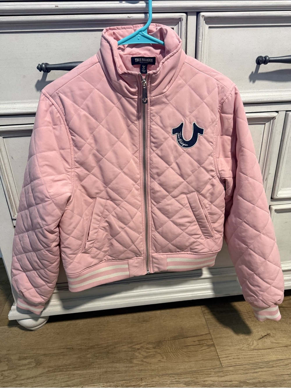 True Religion Quilted Light Pink Bomber Jacket